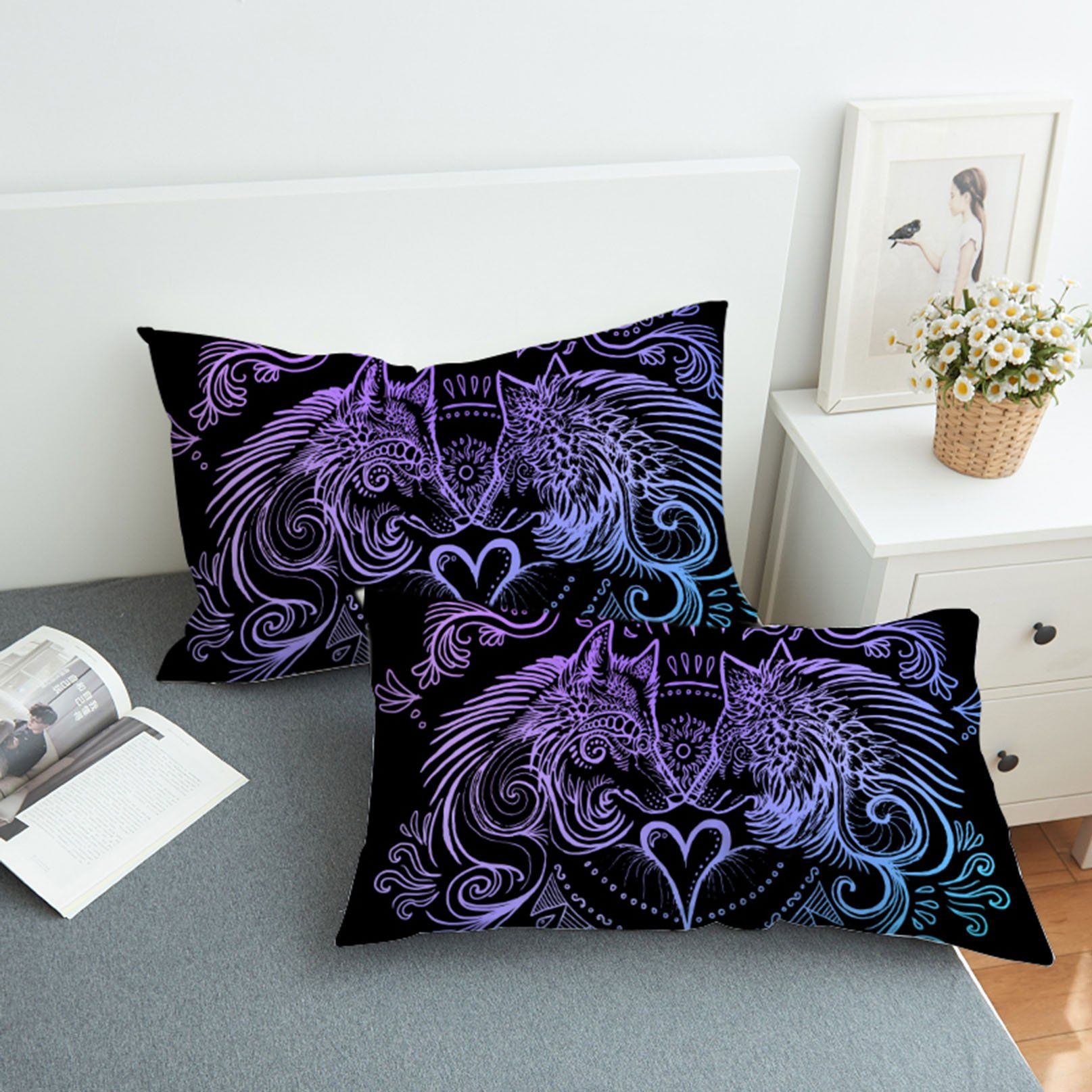 3D Black Wolf Black 156 Bed Pillowcases Quilt Wallpaper AJ Wallpaper 