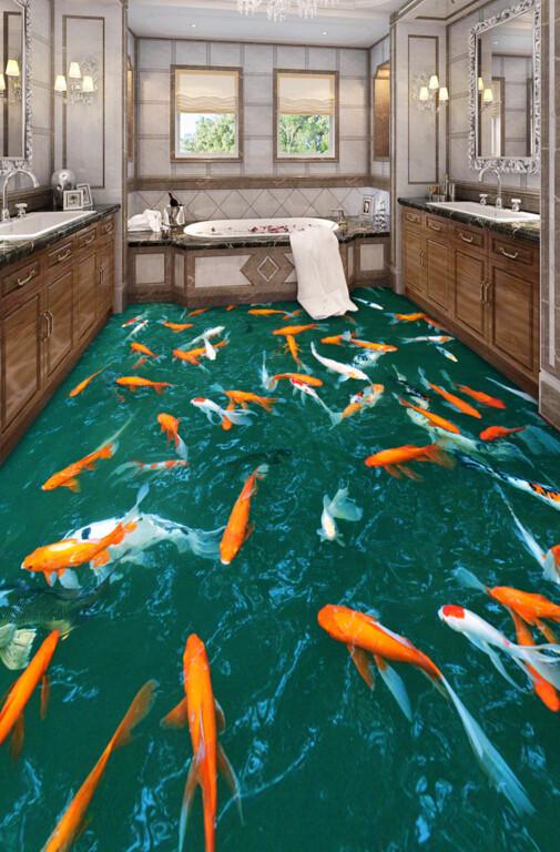 3D Goldfish Pond Floor Mural Wallpaper AJ Wallpaper 2 
