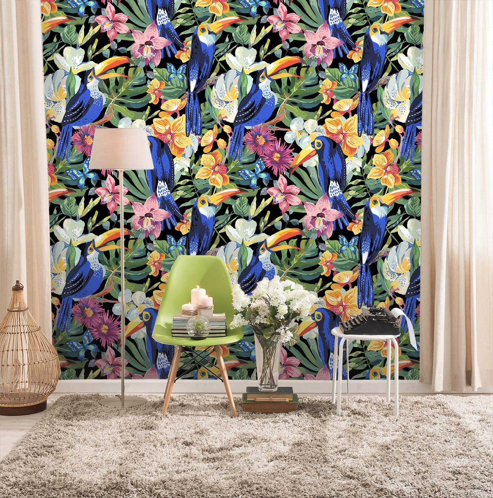 3D Blue Toucan Flower 53 Wall Murals Wallpaper AJ Wallpaper 2 