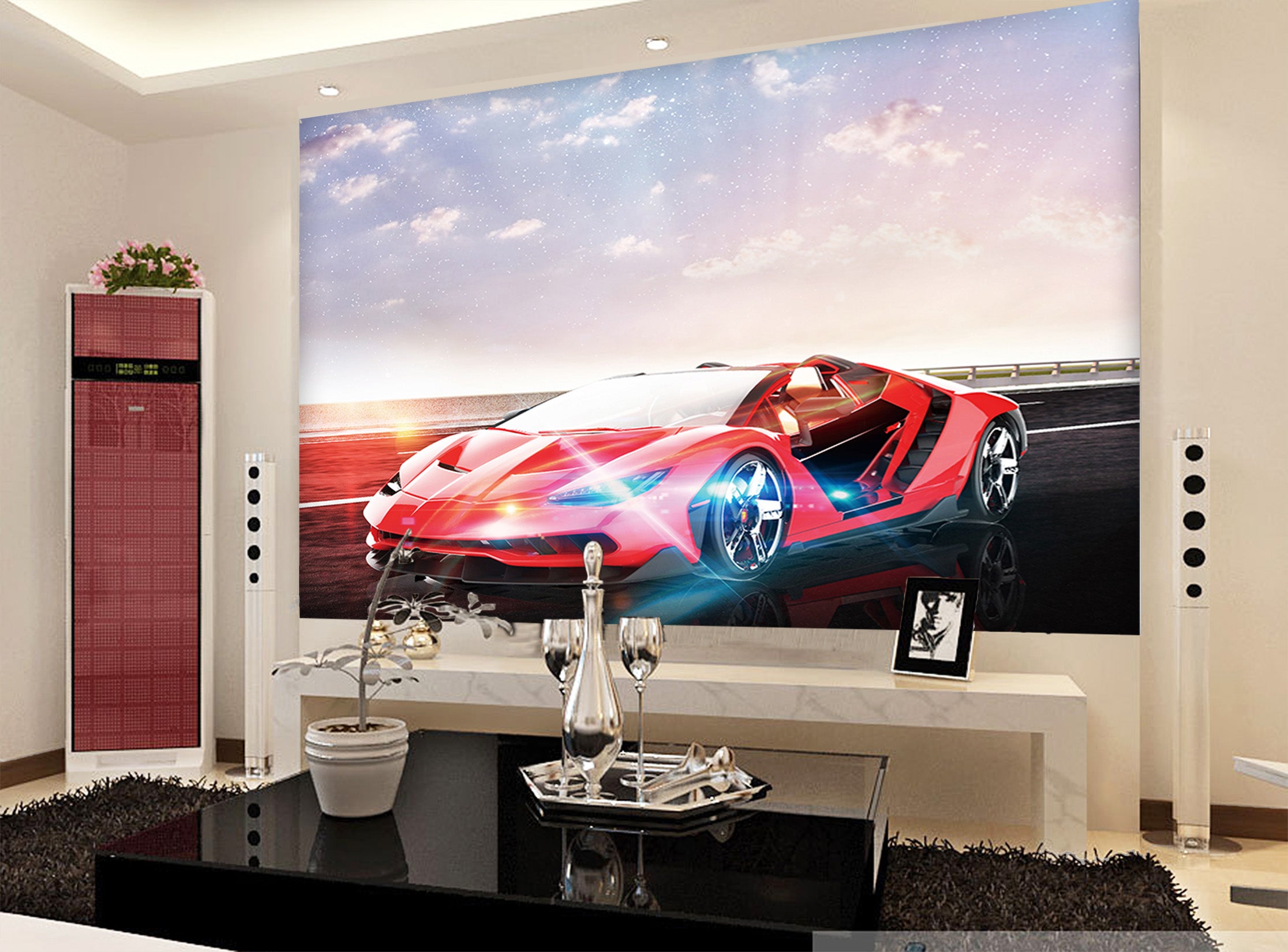 3D Sunset Beach Car 288 Vehicle Wall Murals
