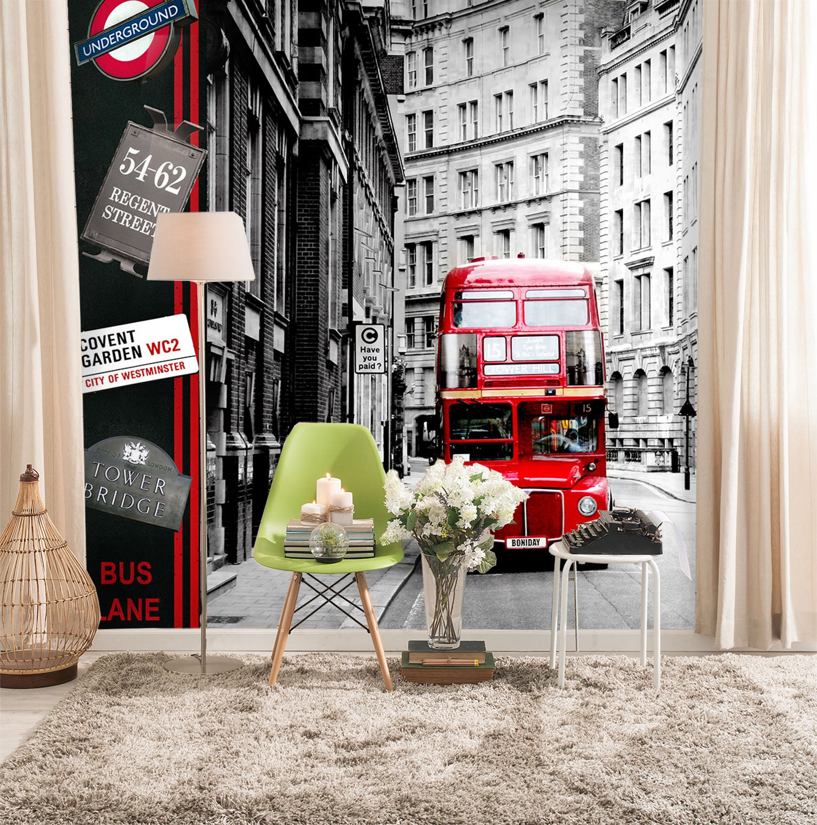 3D Red Beautiful Bus 408 Vehicle Wall Murals