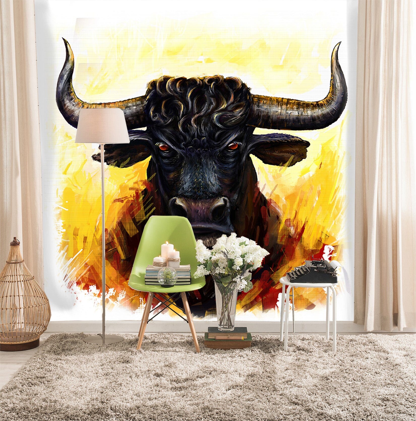 3D Black Bull Head 333 Wall Murals Wallpaper AJ Wallpaper 2 