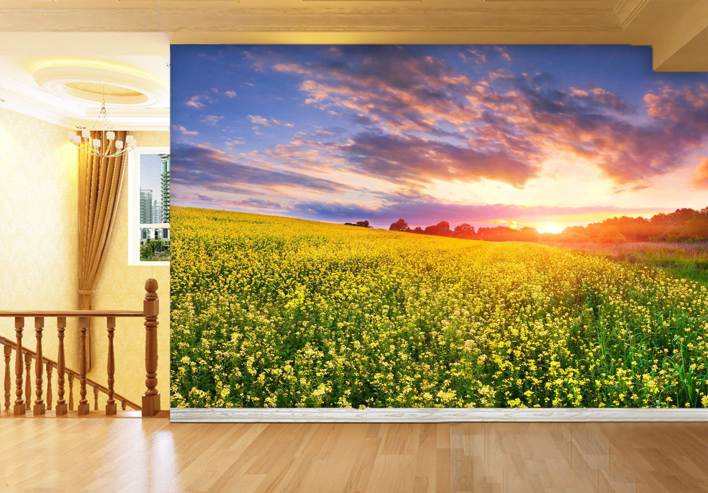 3D Flowerbed Sunset 706 Wallpaper AJ Wallpaper 