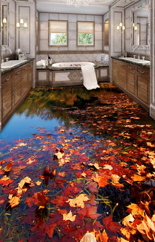 3D Floating Leaves Floor Mural Wallpaper AJ Wallpaper 2 