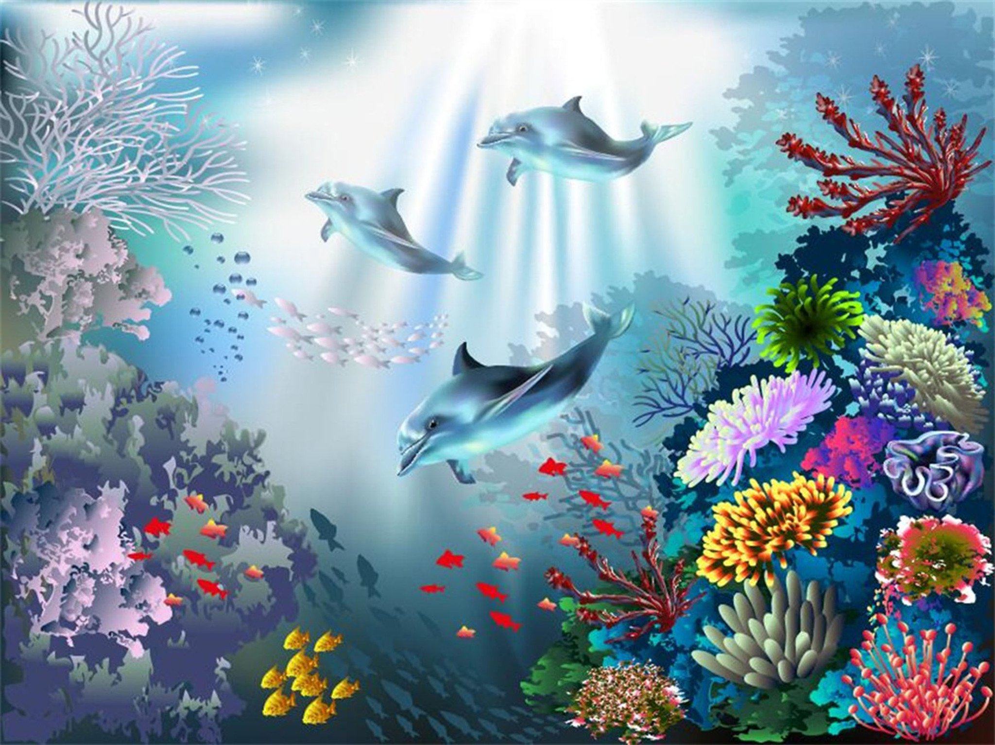 Colored Corals Dolphins Wallpaper AJ Wallpaper 