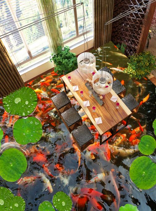 3D Lively Fish Pond Floor Mural Wallpaper AJ Wallpaper 2 