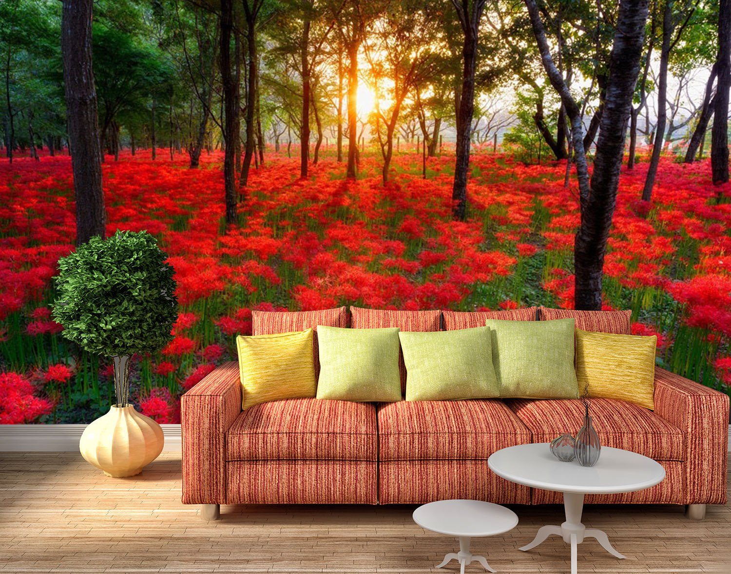 3D Red Flower Tree Sunshine 537 Wallpaper AJ Wallpaper 