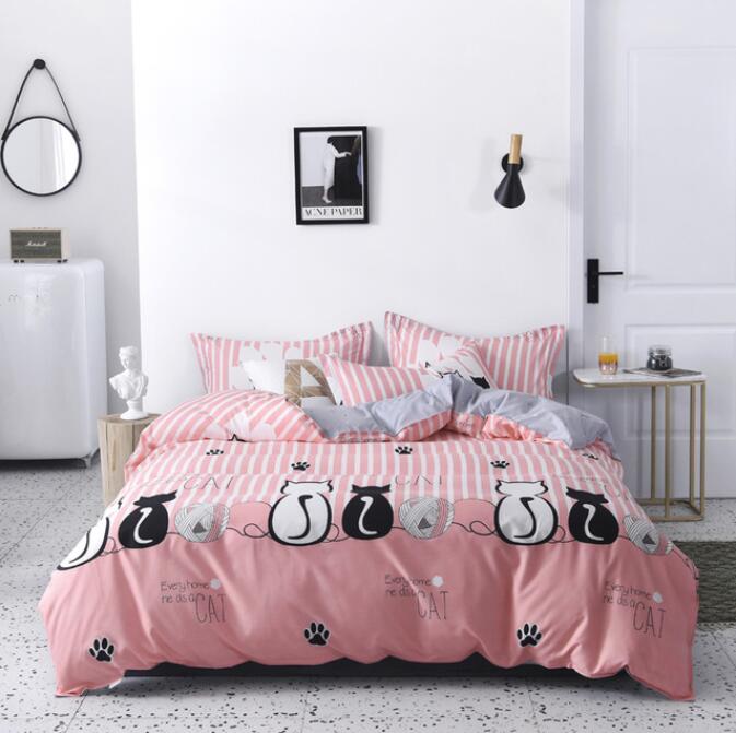 3D Pink Bottom Black White Cat 13020 Bed Pillowcases Quilt