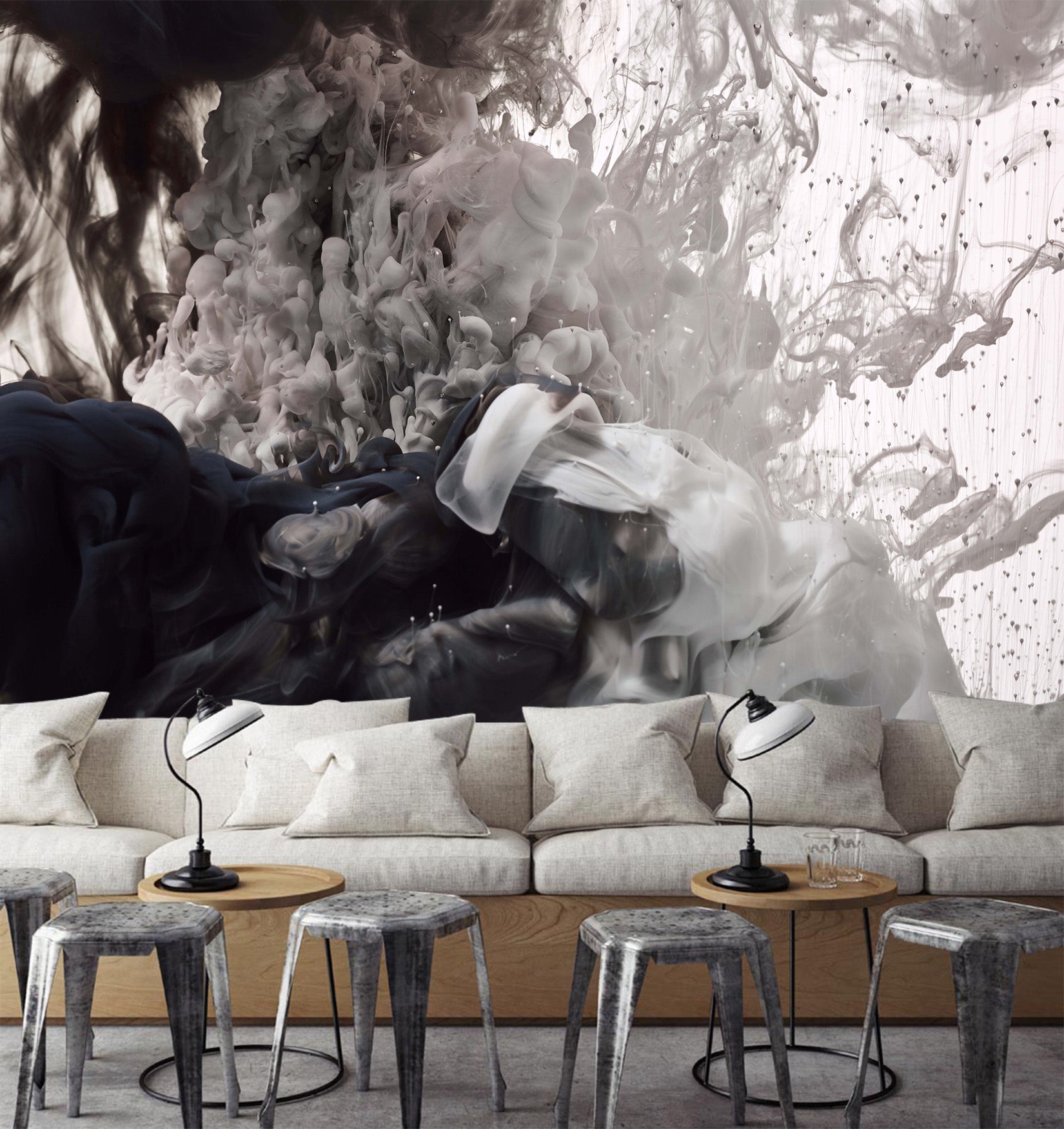 3D Black & White Abstract Smoke 845 Wall Murals