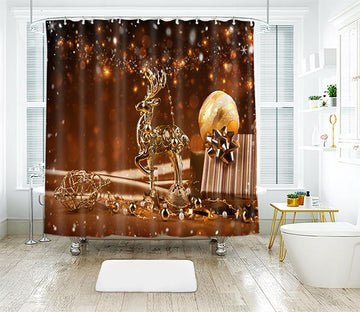 3D Christmas Golden Deer 3 Shower Curtain 3D Shower Curtain AJ Creativity Home 