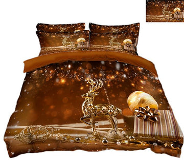3D Christmas Golden Deer 53 Bed Pillowcases Quilt Quiet Covers AJ Creativity Home 