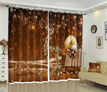 3D Golden Deer Christmas 4 Curtains Drapes Curtains AJ Creativity Home 