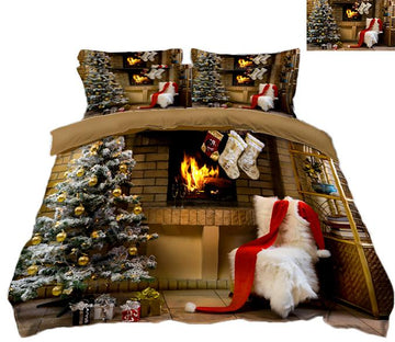 3D Christmas White Hair Chair 56 Bed Pillowcases Quilt Quiet Covers AJ Creativity Home 