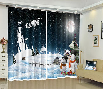 3D Snowman Christmas 9 Curtains Drapes Curtains AJ Creativity Home 