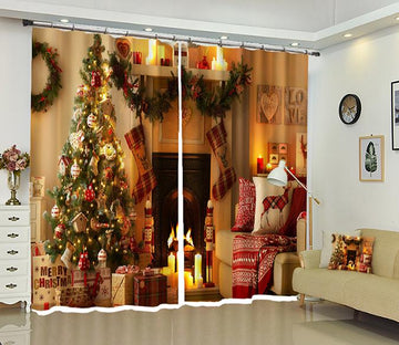 3D Sofa Fireplace Christmas 10 Curtains Drapes Curtains AJ Creativity Home 