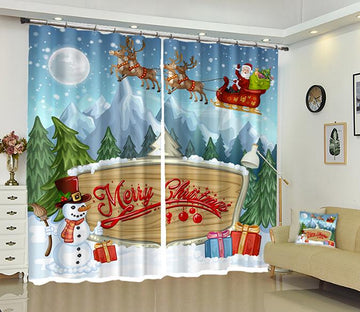 3D Snow Mountain Christmas 12 Curtains Drapes Curtains AJ Creativity Home 