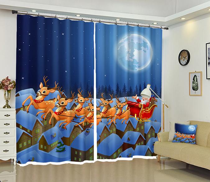 3D Deer Herd Christmas 14 Curtains Drapes Curtains AJ Creativity Home 
