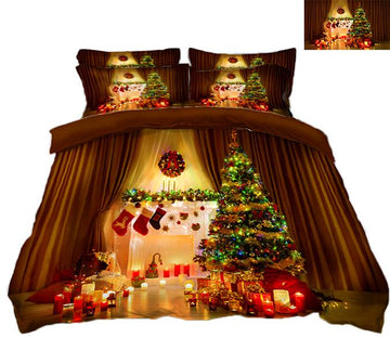 3D Christmas Romantic Candlelight 66 Bed Pillowcases Quilt Quiet Covers AJ Creativity Home 