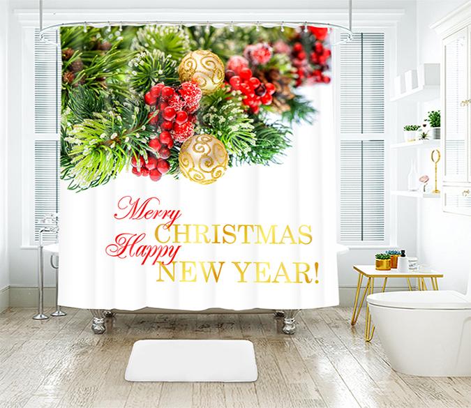 3D Christmas Golden Ball Pendant 19 Shower Curtain 3D Shower Curtain AJ Creativity Home 