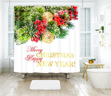 3D Christmas Golden Ball Pendant 19 Shower Curtain 3D Shower Curtain AJ Creativity Home 
