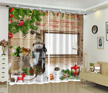 3D Snow Doll Christmas 22 Curtains Drapes Curtains AJ Creativity Home 