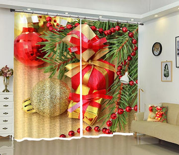 3D Golden Pearl Gift Box Christmas 30 Curtains Drapes Curtains AJ Creativity Home 