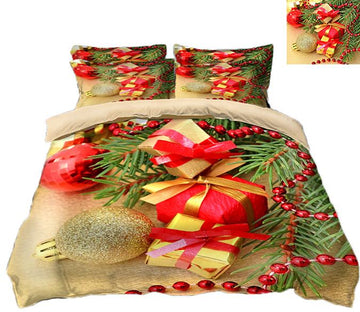 3D Christmas Red Beads Gift Box 79 Bed Pillowcases Quilt Quiet Covers AJ Creativity Home 