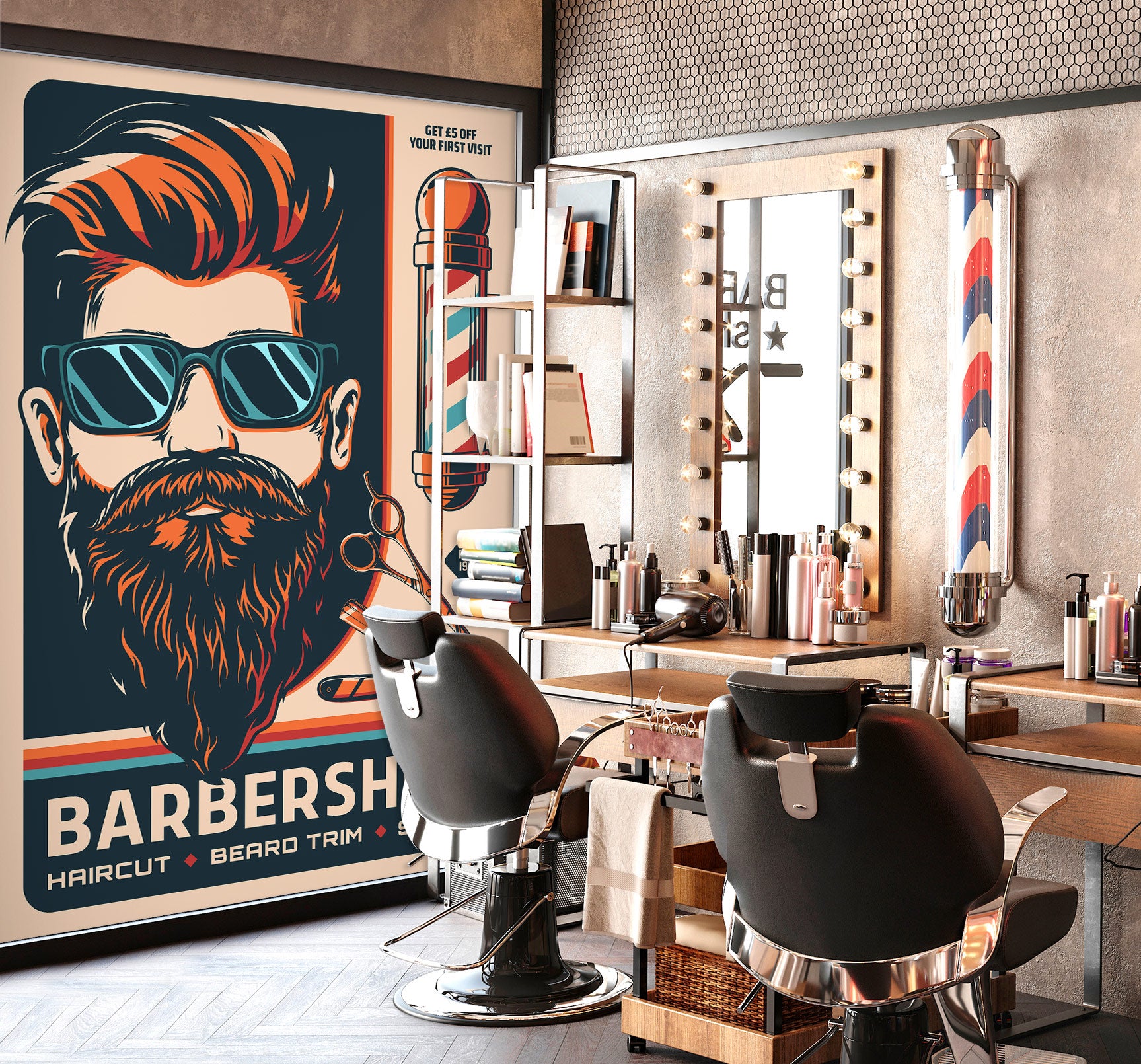 3D Barber Scissors 115228 Barber Shop Wall Murals
