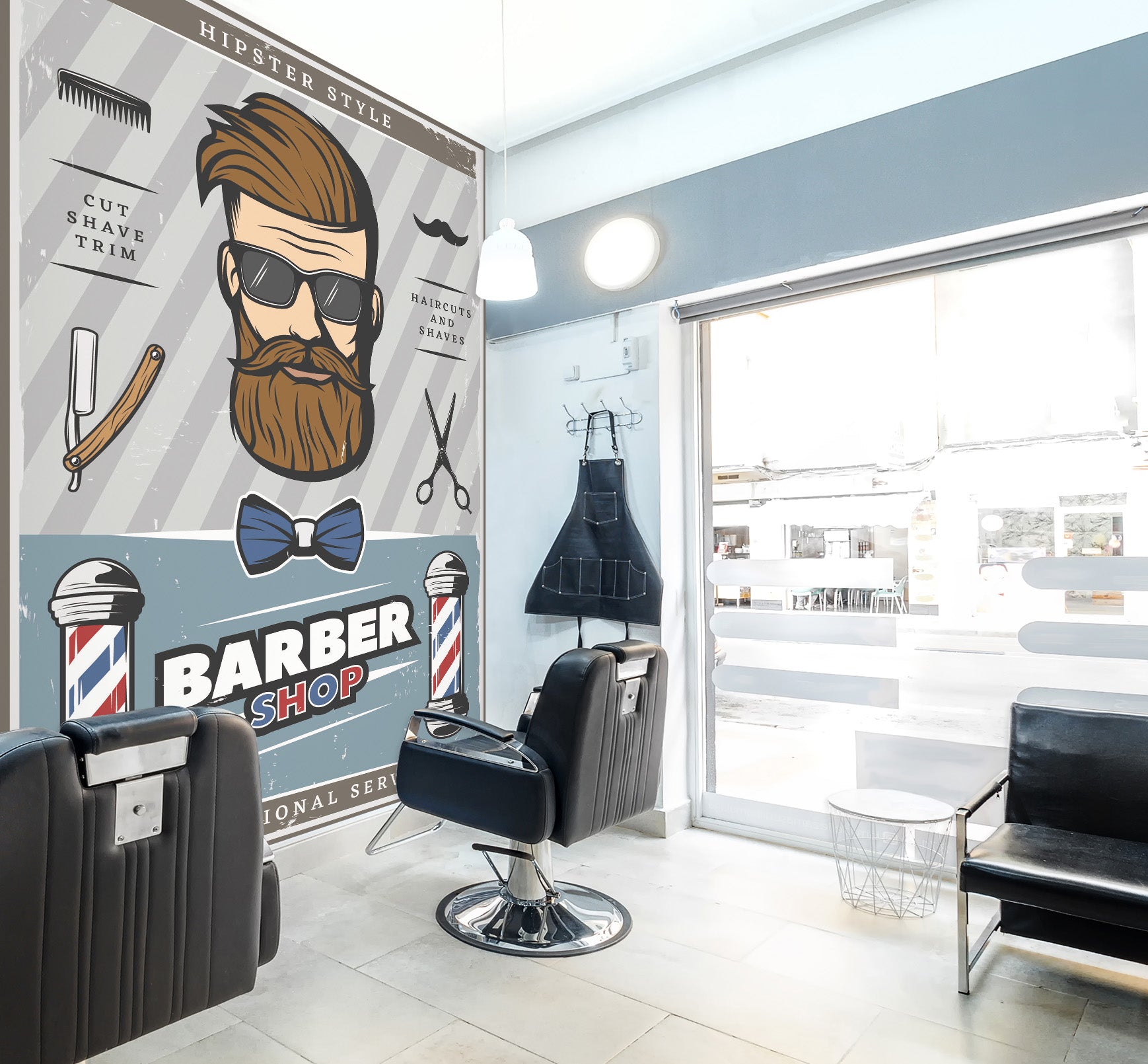 3D Bearded Man Bow 115212 Barber Shop Wall Murals