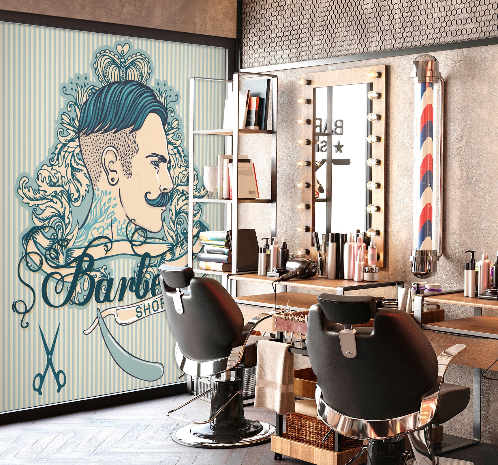 3D Hairstyle Pattern 115208 Barber Shop Wall Murals