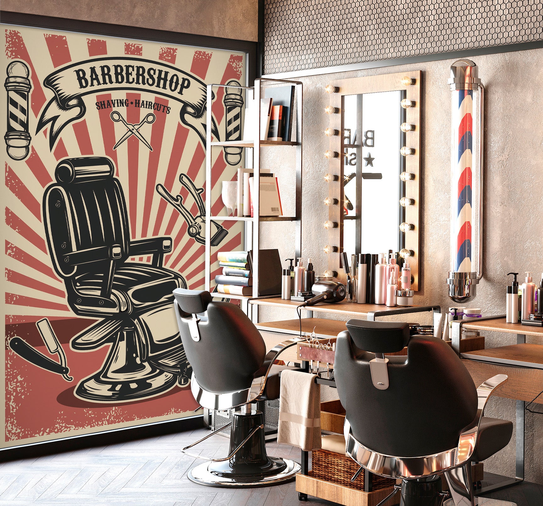3D Barber Chair 115215 Barber Shop Wall Murals