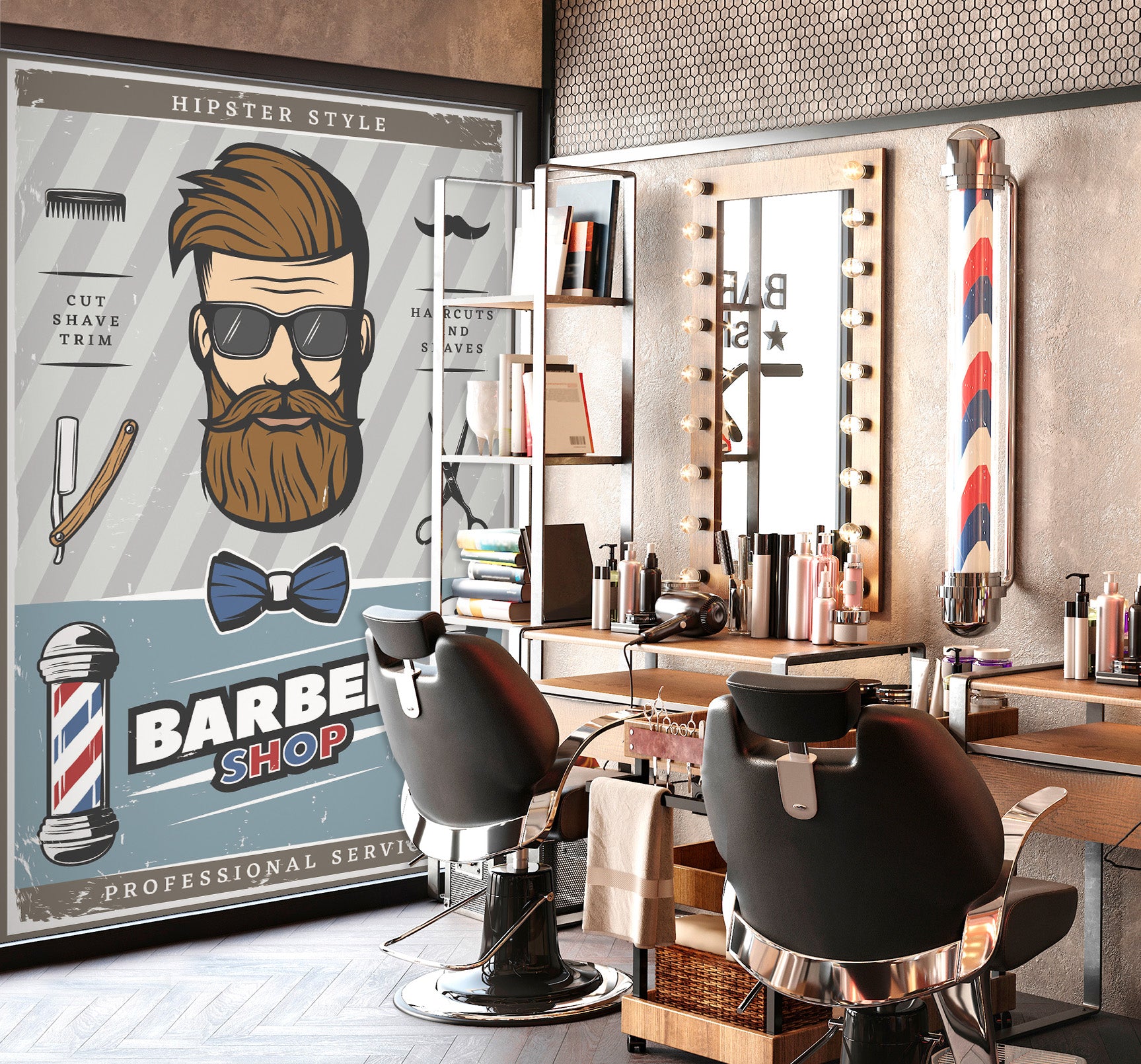 3D Bearded Man Bow 115212 Barber Shop Wall Murals