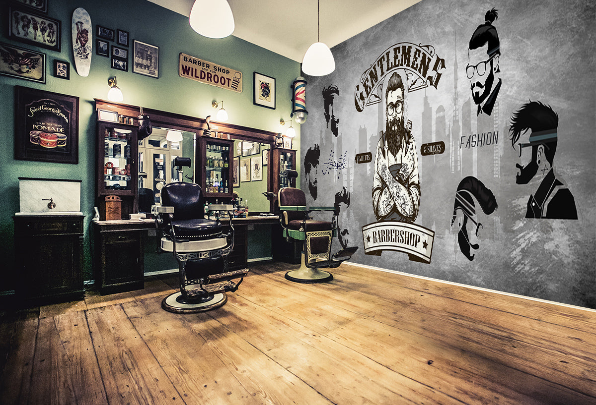 3D Focus On Hair Cutting 1467 Barber Shop Wall Murals
