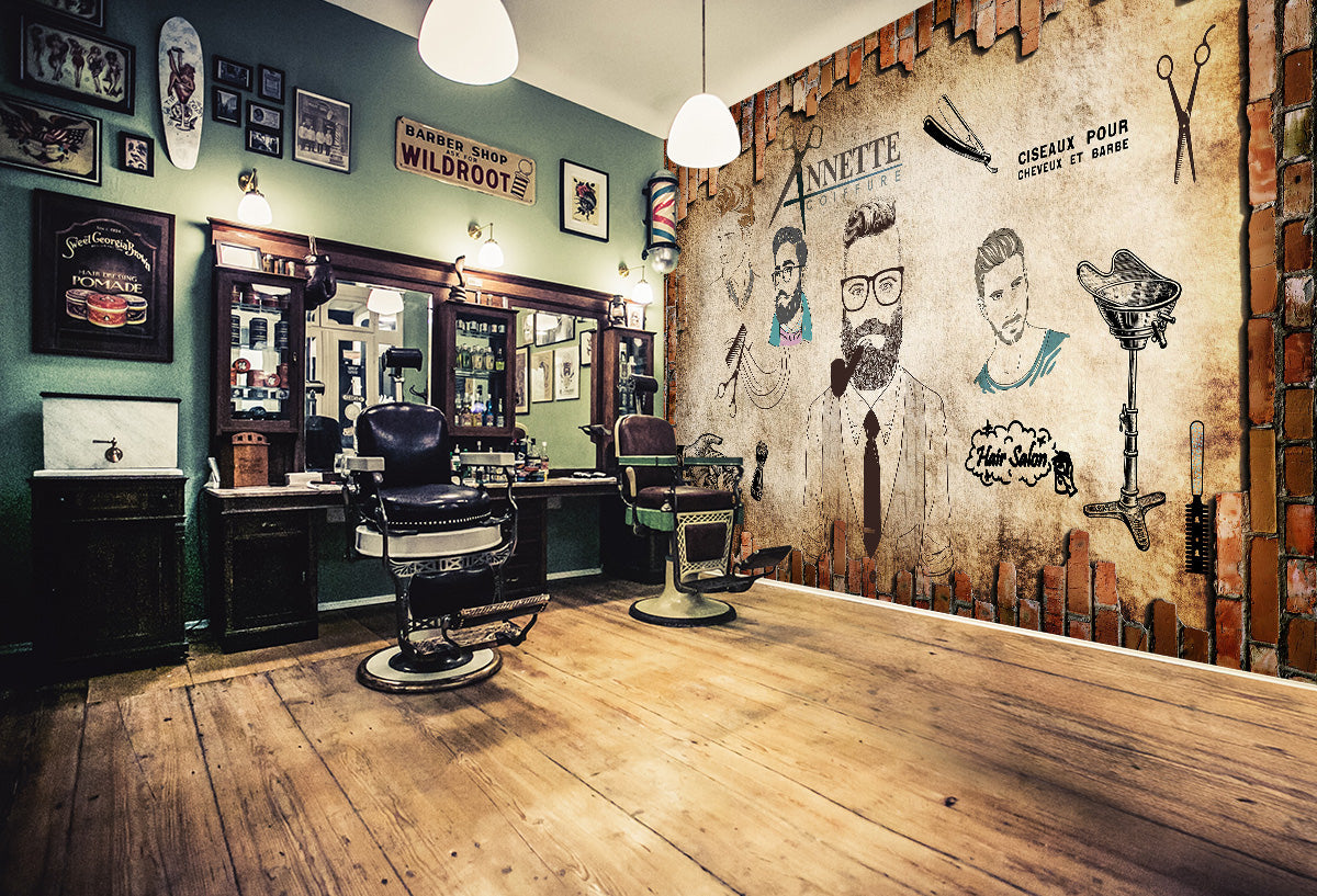 3D Haircut Uncle 1445 Barber Shop Wall Murals
