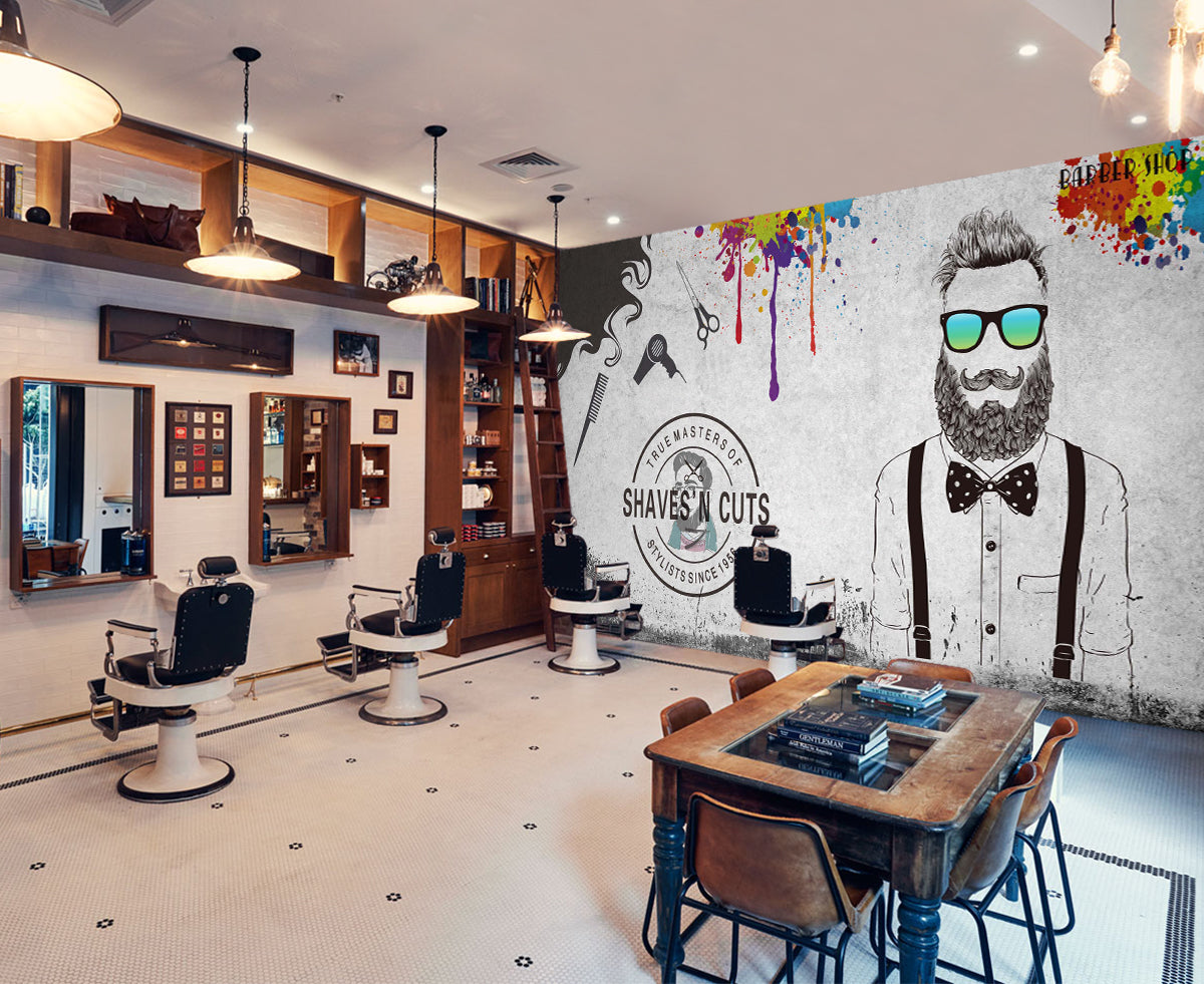3D Glasses Men 1436 Barber Shop Wall Murals