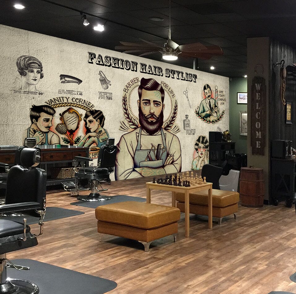 3D Shy Boy 1489 Barber Shop Wall Murals Wallpaper AJ Wallpaper 2 