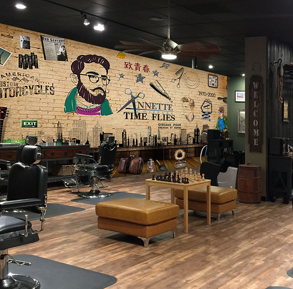 3D Happy Haircut 1466 Barber Shop Wall Murals