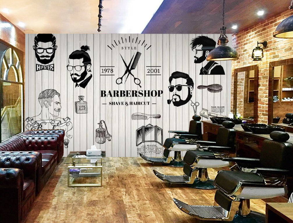 3D Man Cut Hair 1398 Barber Shop Wall Murals