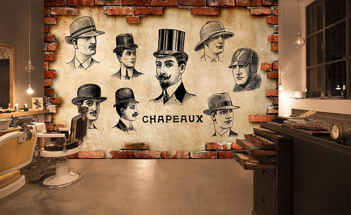 3D Hat Men 1430 Barber Shop Wall Murals