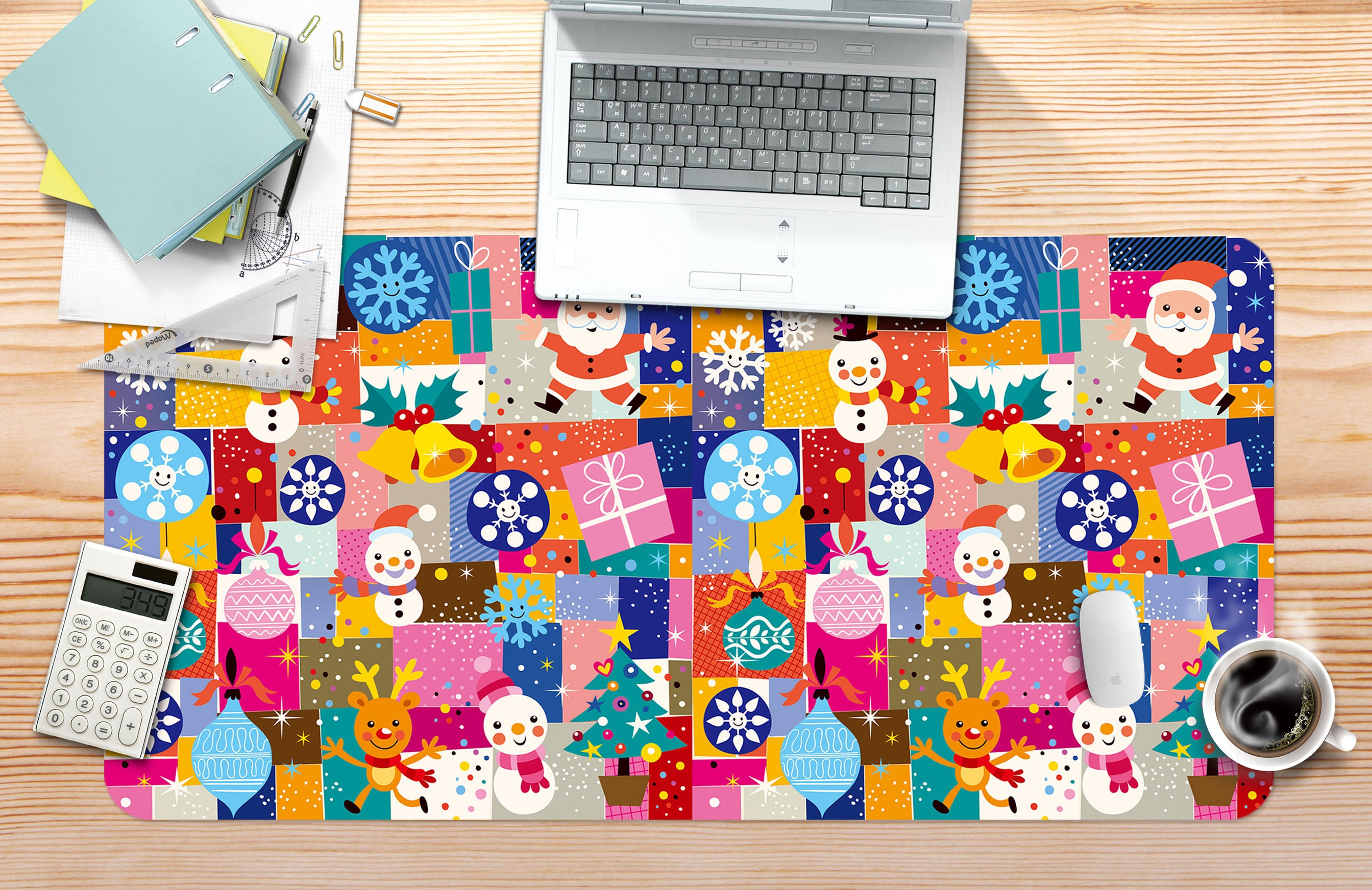 3D Snowman Santa Colored Square 51171 Christmas Desk Mat Xmas