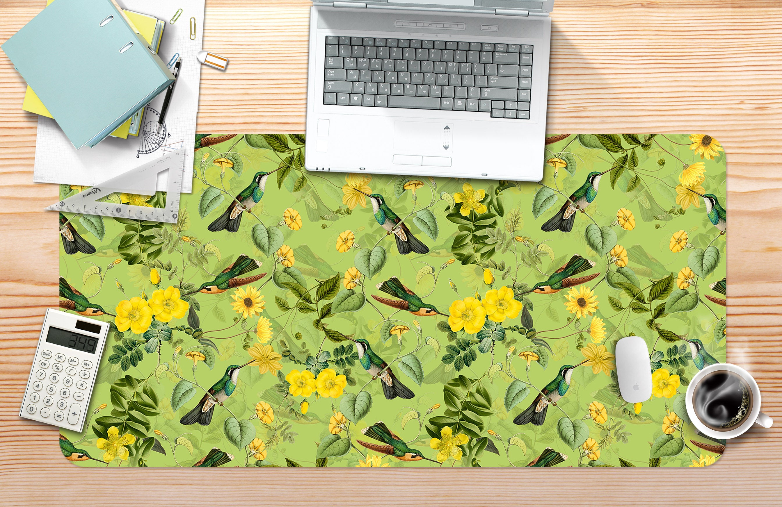 3D Yellow Flower Branch Green Bird 120181 Uta Naumann Desk Mat