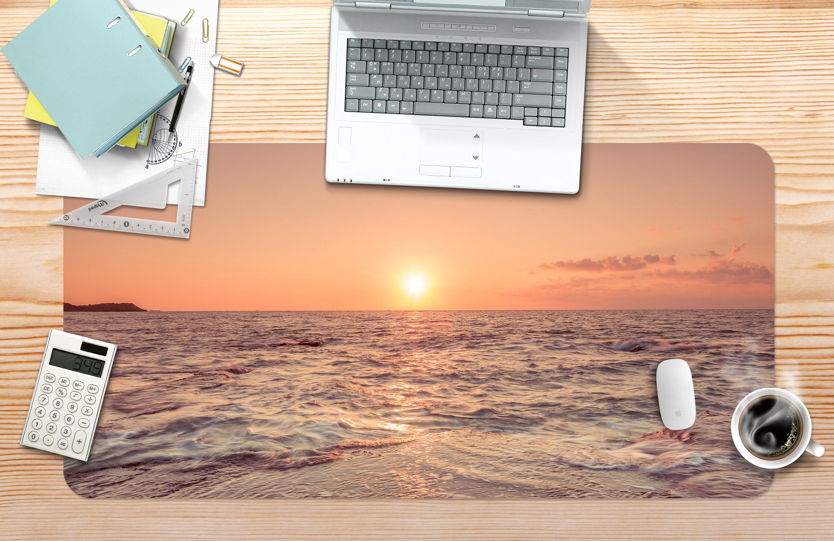 3D Sunset Sea 7761 Assaf Frank Desk Mat