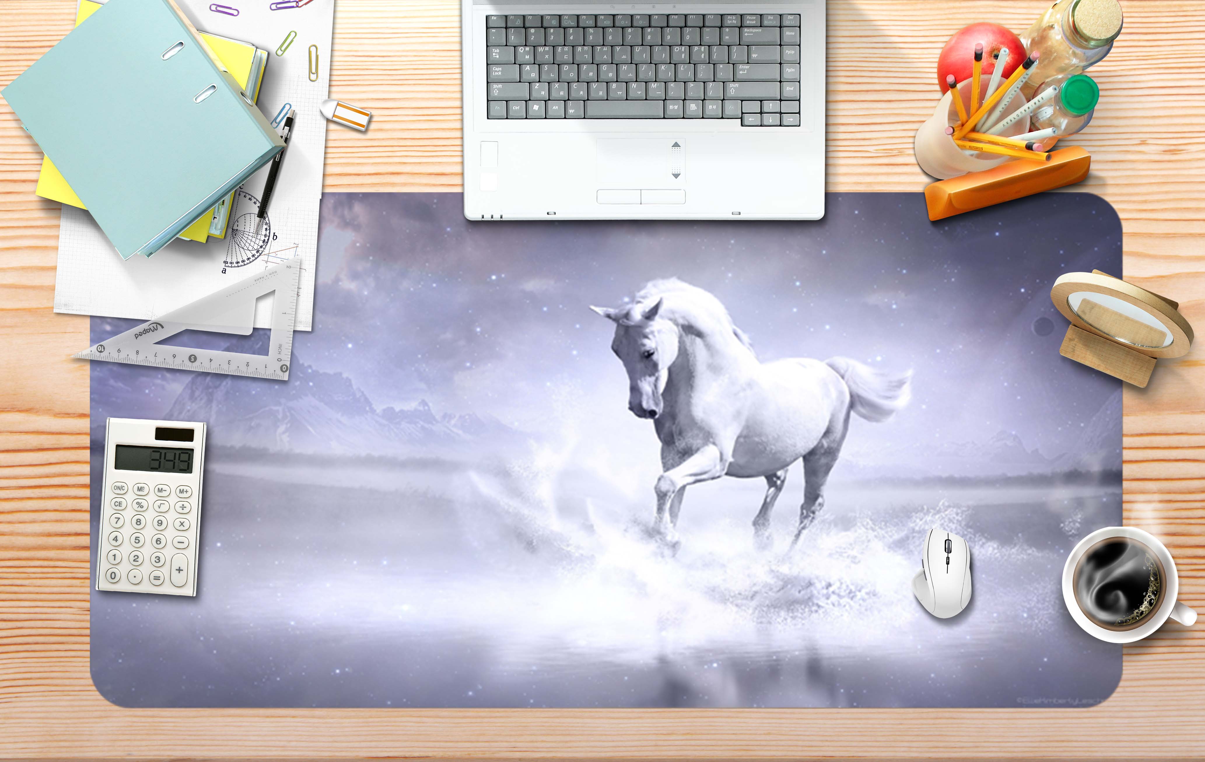 3D White Horse 17053 Desk Mat