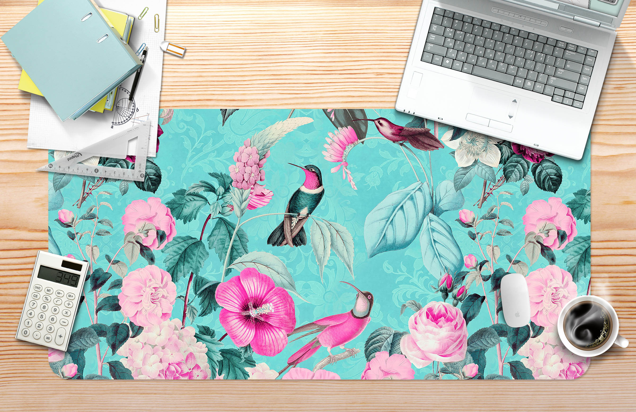 3D Pink Flower Leaves 5224 Andrea Haase Desk Mat