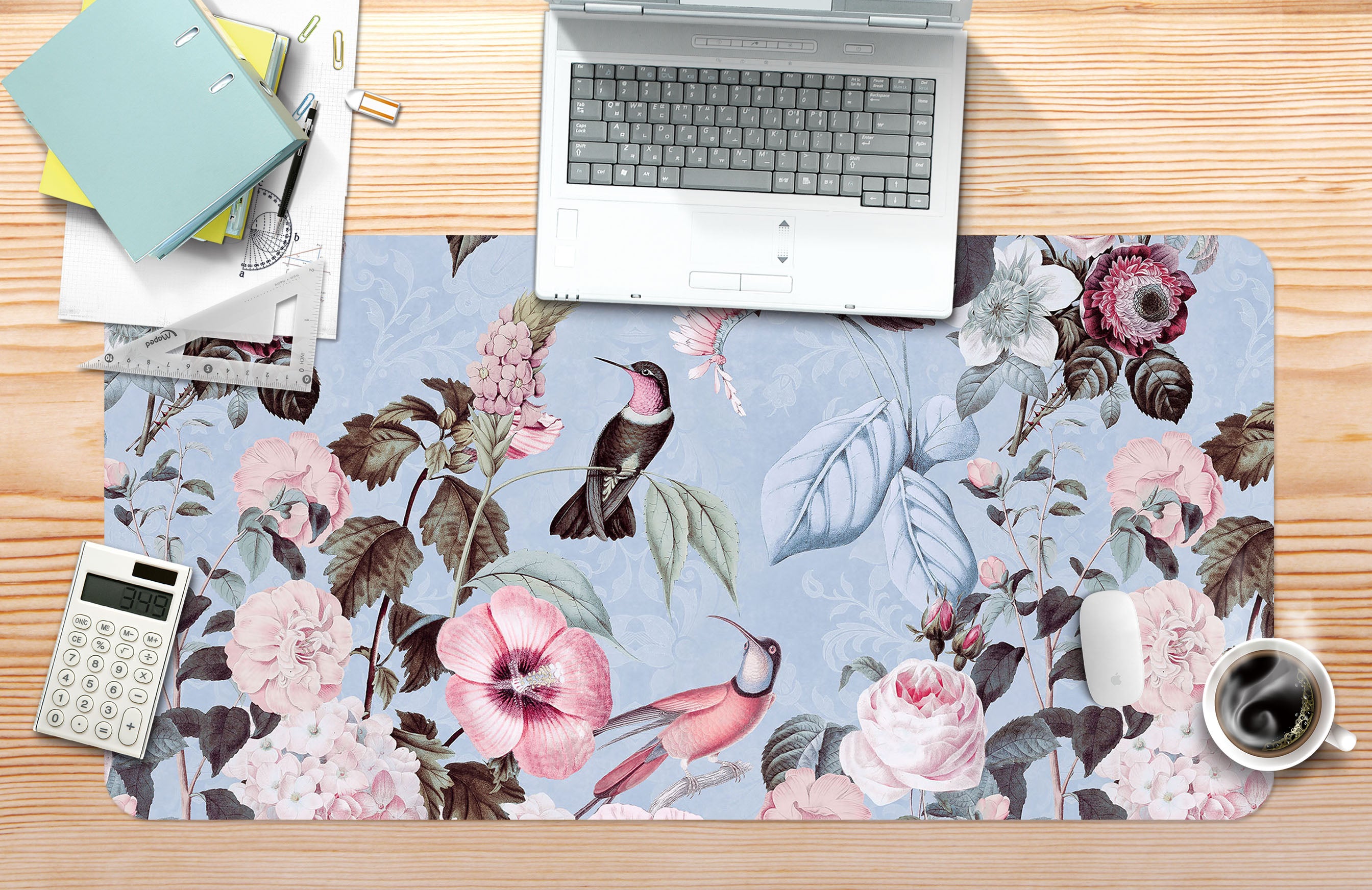 3D Blue Leaves Bird 5222 Andrea Haase Desk Mat