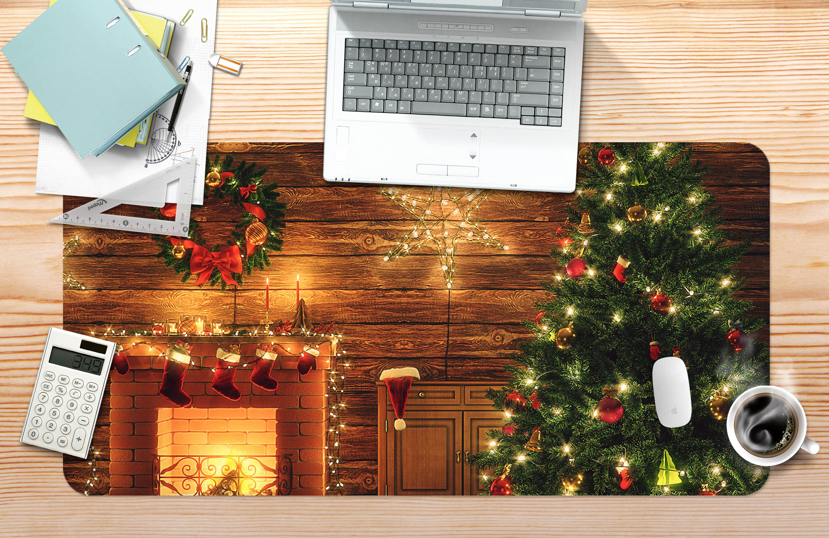 3D Tree Fireplace 51252 Christmas Desk Mat Xmas
