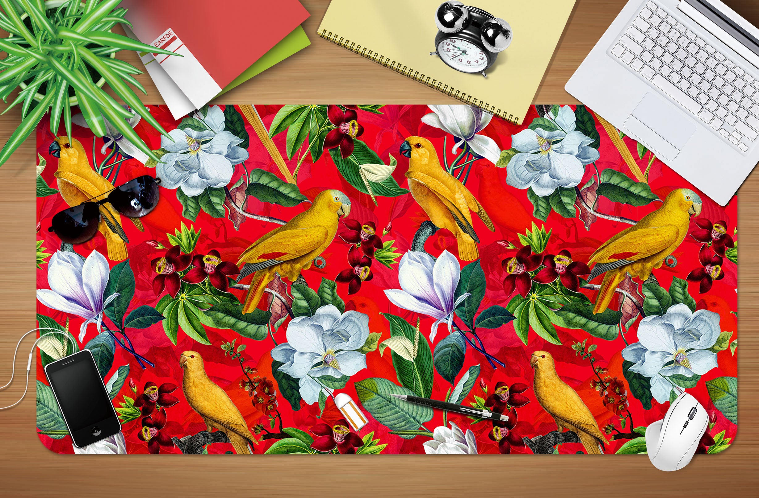 3D Bird Flower Red Bottom 120183 Uta Naumann Desk Mat