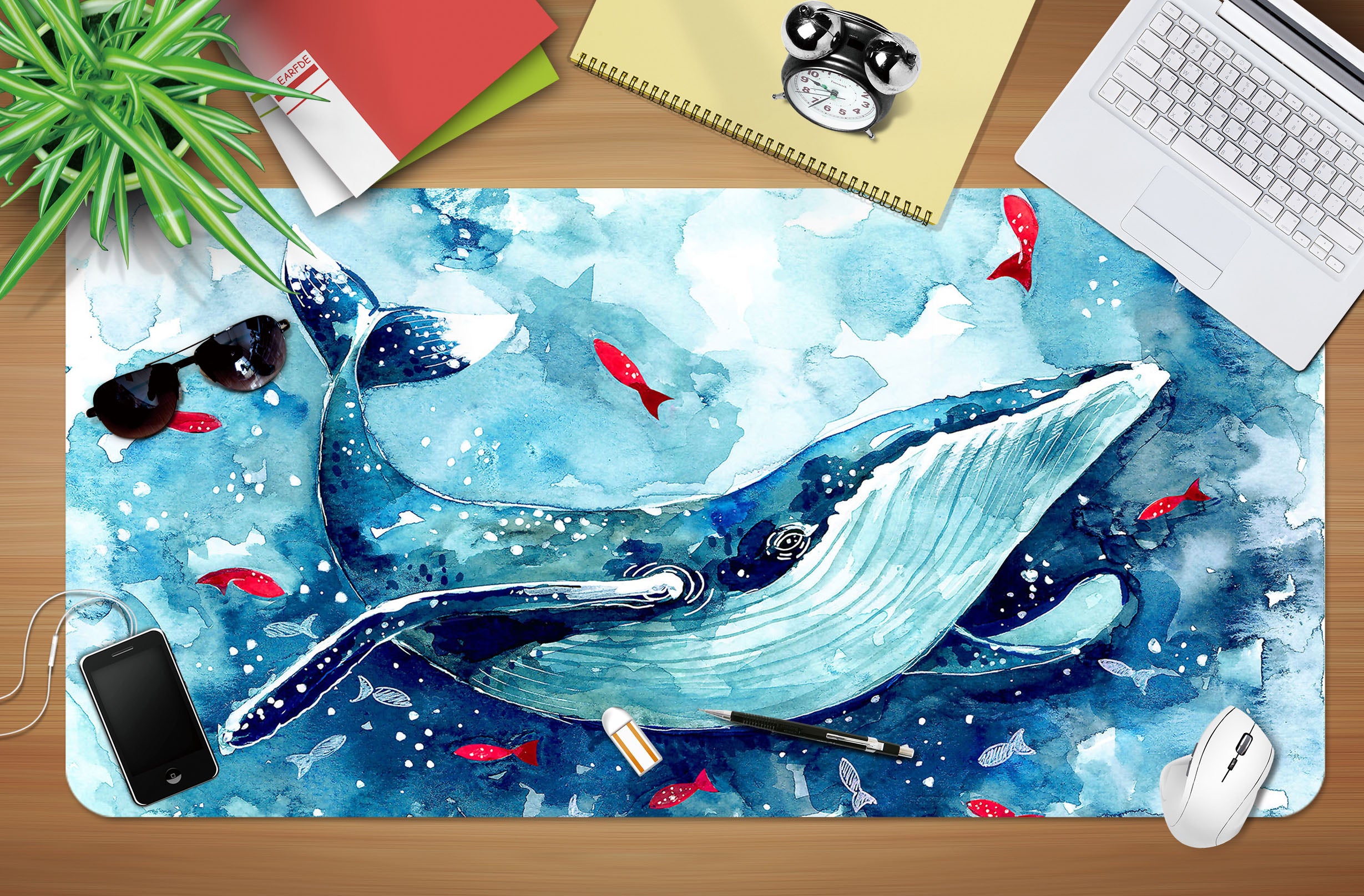 3D Watercolor Whale 17136 Desk Mat