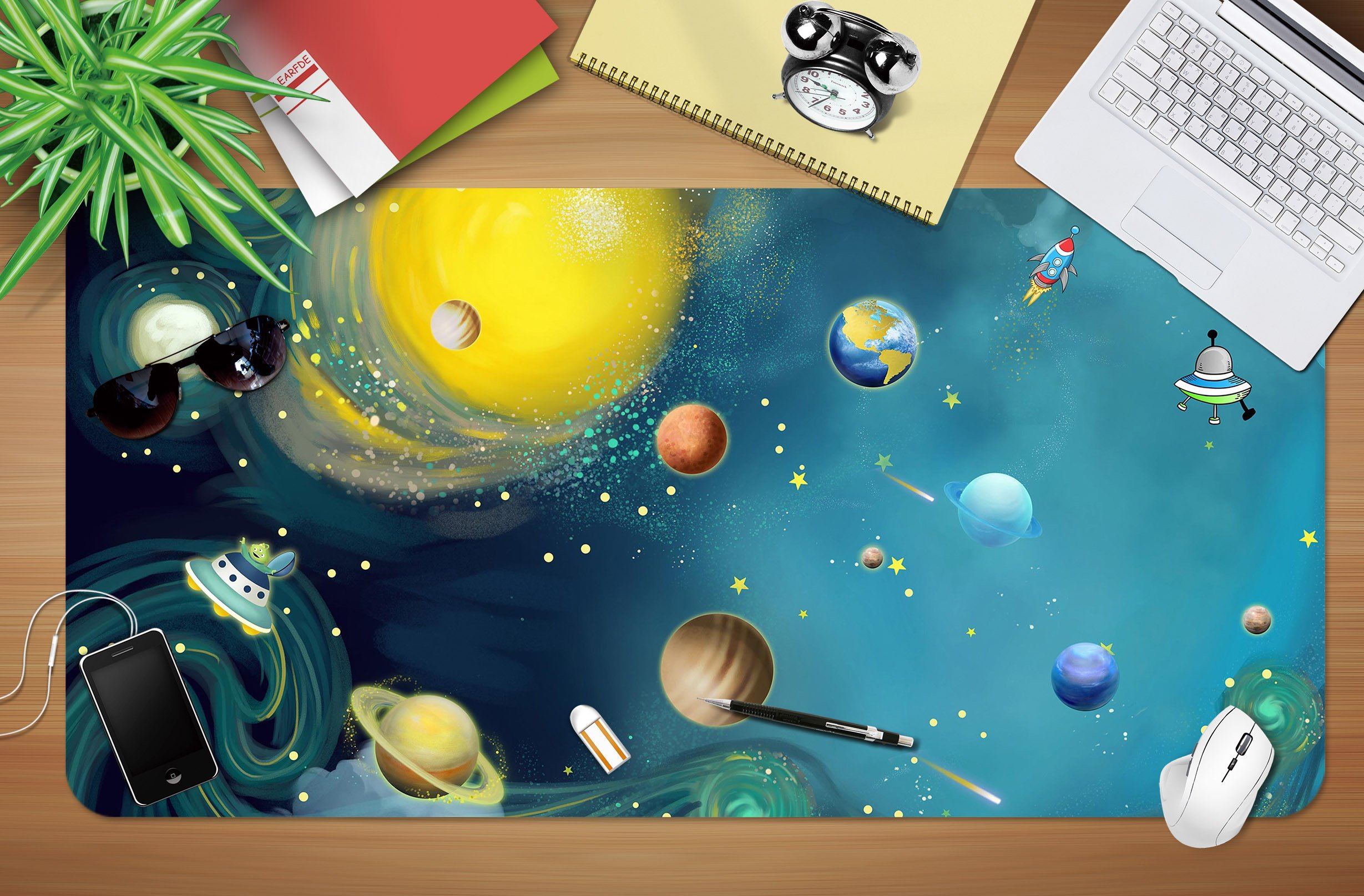 3D Planet Rocket 120 Desk Mat Mat AJ Creativity Home 