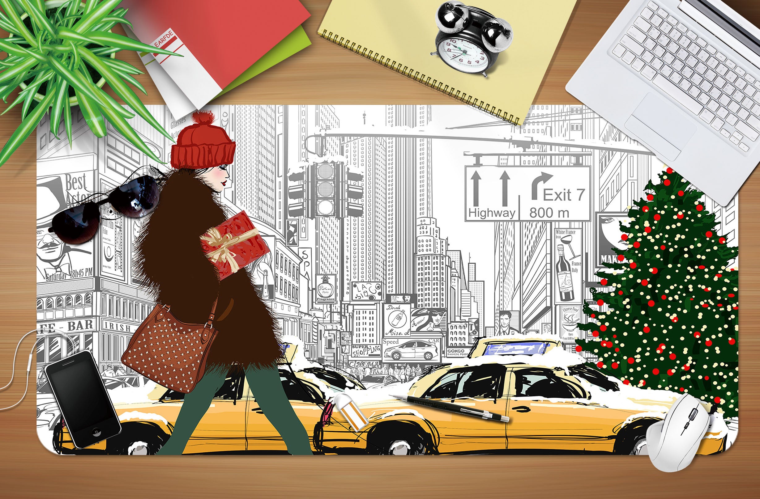 3D Female Car Christmas Tree 17144 Desk Mat